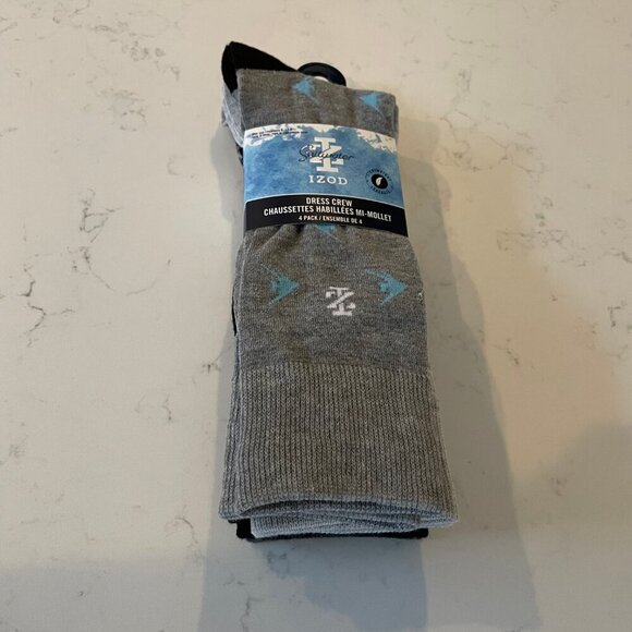 Izod Saltwater 4 Pairs Lightweight Pattern Crew Dress Socks Gry Blk Blue OS NWT - Picture 2 of 7
